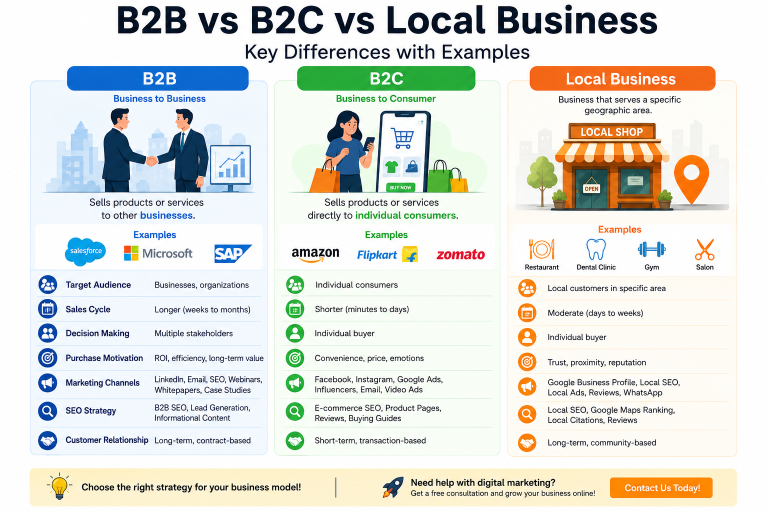 B2B vs B2C vs Local Business: Understanding the Differences with Examples