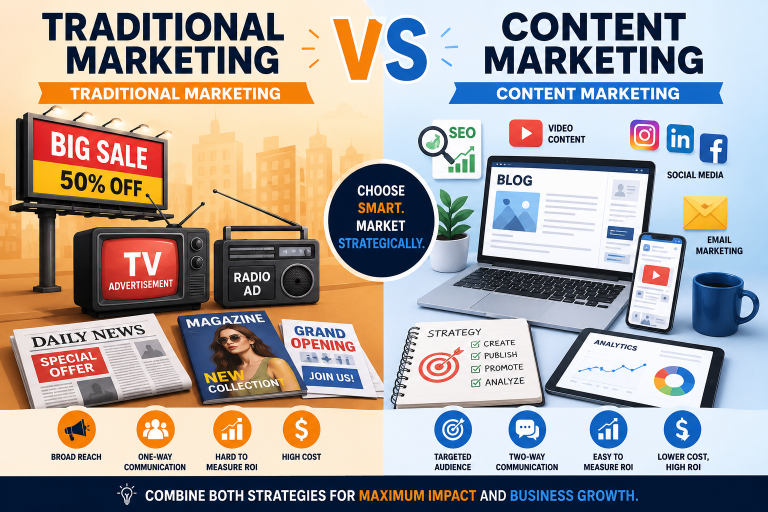 Traditional Marketing ya Content Marketing? Kaunsa Hai Better Choice in 2026?