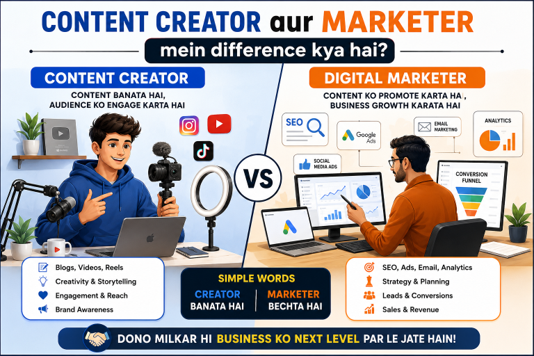 Content Creator aur Marketer mein Difference Kya Hai? | Complete Guide for Digital Marketers (2026)